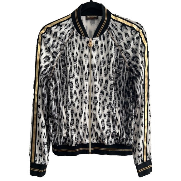 Roberto Cavalli Jackets & Blazers - Roberto Cavalli Jacket Velvet Leopard Track Coat Full Zip Womens 6 / 42 Y2K RARE